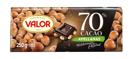 Chocolate Valor Negro 70% Avellanas 250 Gr Tableta