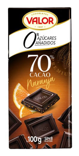 Chocolate Valor Negro 70% Con Naranja Sin Azúcar 100 Gr Tableta