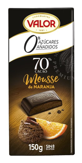 Chocolate Valor Negro 70% Mousse De Naranja Sin Azúcar 150 G Tableta