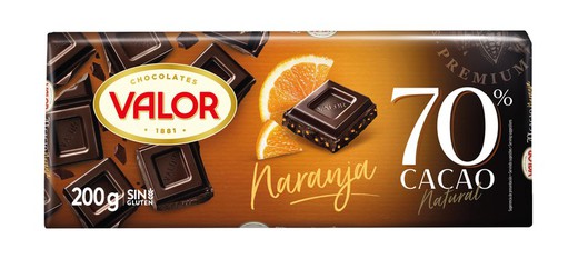 Chocolate Valor Negro 70% Naranja 200 Gr Tableta