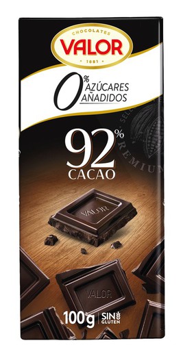 Chocolate Valor Negro 92% Sin Azúcar 100 Grs Tableta