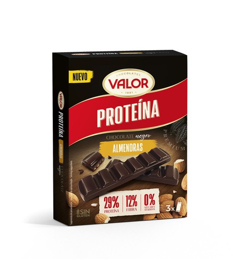 Chocolate Valor Negro Almendra y Proteina 3x27 grs Tableta
