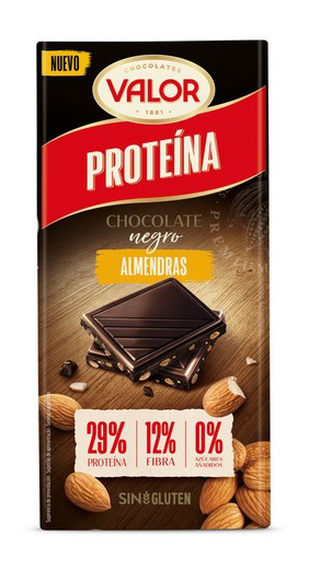 Chocolate Valor Negro Almendra y Proteina 90 grs Tableta
