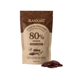 Σοκολατένια κάλυψη σταγόνες 200 gr 80% ghana blanxart
