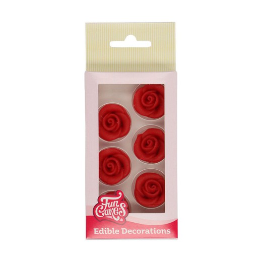Pâte d'amande décoration dessert roses rouges 6 unités funcakes