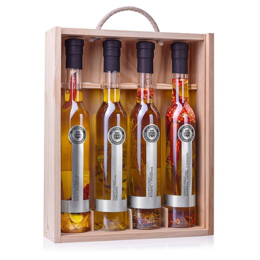 Caisse bois 4 huiles d'olive aromatisées chinata