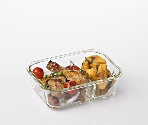 Rectangular glass lunch box with divider 1000ml