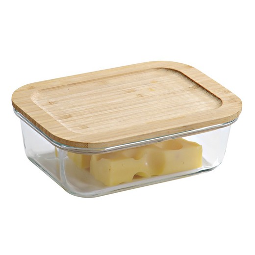Boîte à lunch avec couvercle rectangulaire en bambou 85 cl adaptée au four Kesper