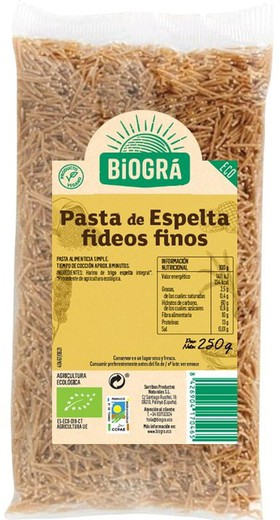 Fideo fino espelta Ecológico Biogra 250 grs
