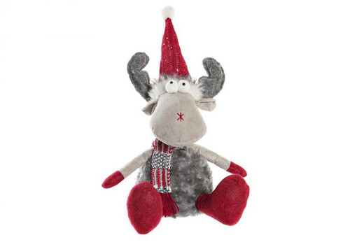 Figurine de Noël en peluche de renne rouge assis