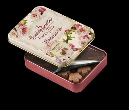 Crocant Amatller Metalowe pudełko z czekoladowymi kwiatami 60 grs
