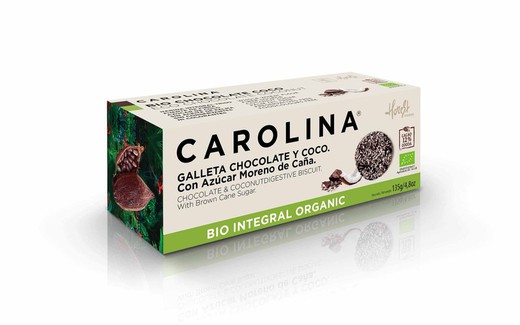 Μπισκότο bio integral σοκολάτα καρολίνα καρύδας 135 γρ