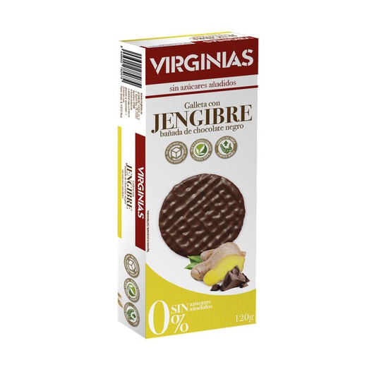 Galleta con jengibre bañada chocolate 0% sin Azúcar Añadido Virginias 120 grs