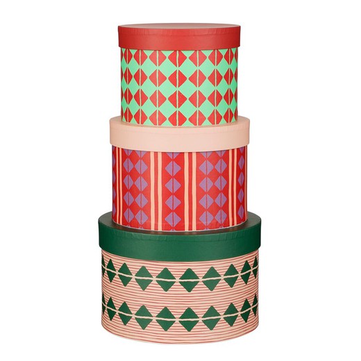 Juego de 3 cajas de Navidad Diseño Santa Red Cuadros Especial para Regalo Edelmann