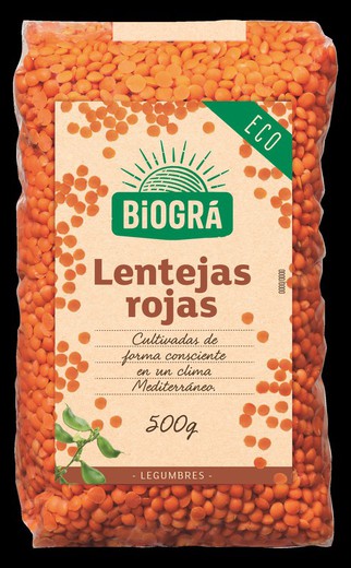 Lentejas Rojas 500g (para purés) Legumbres Ecológicos Biogra 250 grs