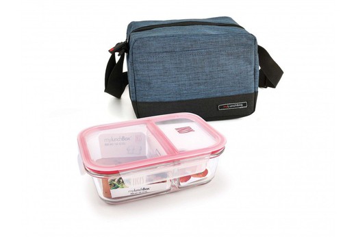 Lunchbag bolsa para comida real azul jaspeada 3.5l (cont. Vidrio dividido) iris