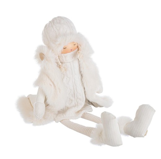 Muñeca Navidad con Abrigo Blanco Sentado 48 cms Bizzotto