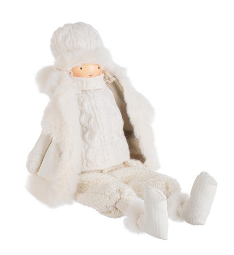 Christmas Doll with White Coat Sitting 48 cms Bizzotto