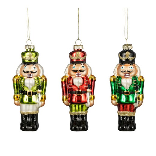 Ornament nutcracker glass green 3 assorted - Edelmann