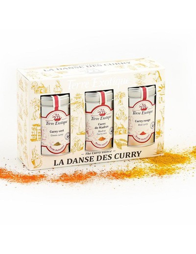 Pack 3 currys verts, curry rouge et curry madras