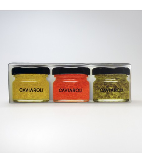 Embalagem pérolas caviaroli azeite, manjericão e guidilla embalagem 3 x 20 g 60 g