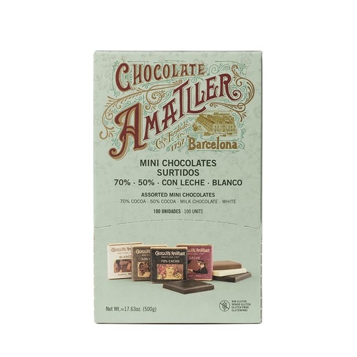 Συσκευασία ανάμικτες σοκολάτες amatller 5 gr 100 μονάδες