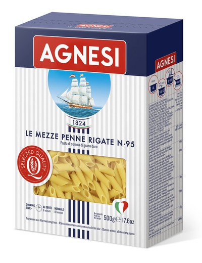 Pasta Italiana Mezze Penne Rigate Box 500G Agnesi