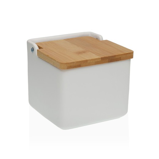 Matte White Kitchen Salt Shaker with Bamboo Lid