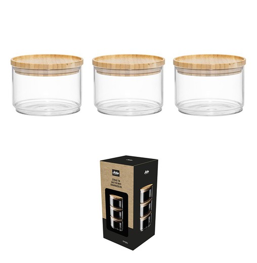 Set of 3 Kitchen Jars with Bamboo Maku Lids