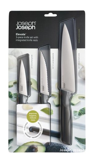 Set med 3 essentiella knivar med integrerat stöd och multicolor Joseph-slida