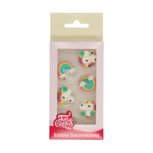 Conjunto de decoração de sobremesa de unicórnio arco-íris 16 peças funcakes