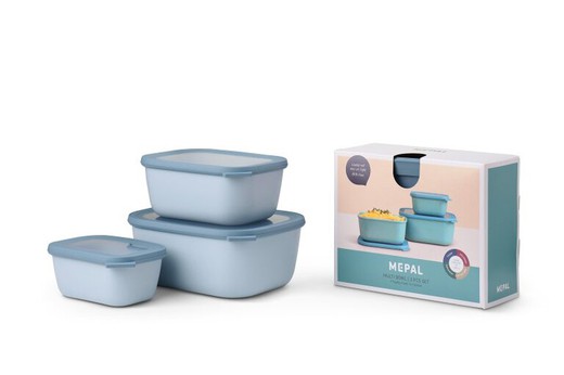 Cirqula rect lunchbox set 3 delig (750+1500+3000) nordic blue mepal