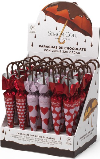 Sombrilla chocolate corazones 35g 30 uds simon coll