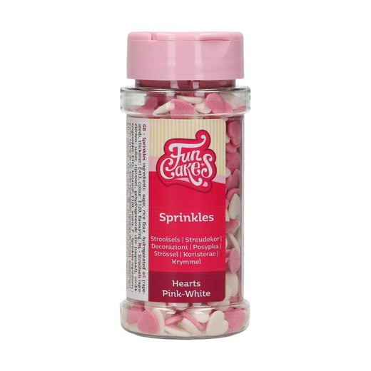 Sprinkle decoración azúcar corazones rosa blanco 60 grs funcakes
