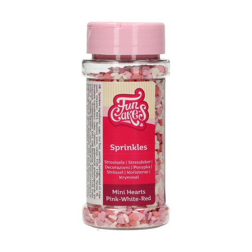 Sprinkle decoración azúcar corazones rosas blancos rojos 60 grs funcakes