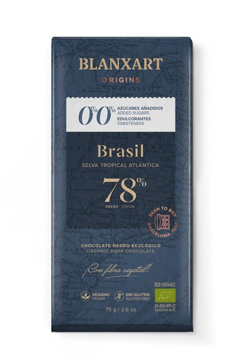 Tableta Chocolate Brasil 78% 75 grs Blanxart Sin Azúcar añadido