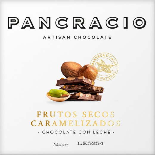 Tableta Chocolate con Leche Frutos Secos Caramelizados Pancracio 40 grs