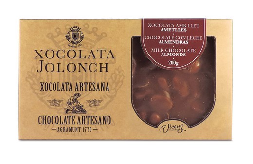 Milk chocolate bar with jolonch almonds 200 grs