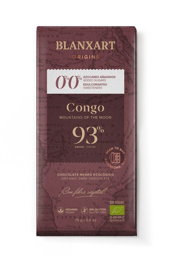 Tableta Chocolate Congo 93% 75 grs Blanxart Sin Azúar añadido