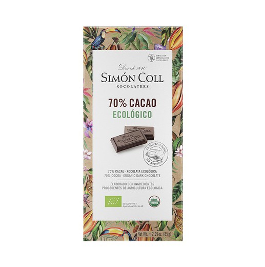 Tableta chocolate ecologico simon coll 70% 85 grs