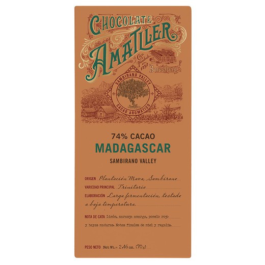 Tableta chocolate madagascar 74% amatller 70 grs