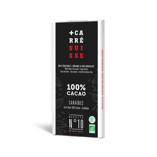 Μπάρα μαύρης σοκολάτας καραϊβικής 100% carré suisse 100 γρ.