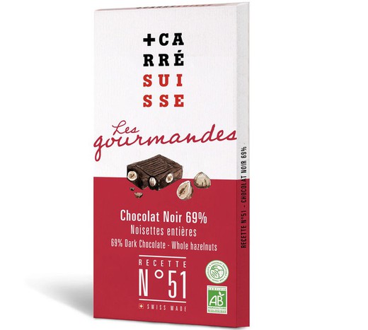 69% mörk chokladkaka med hasselnötter Cacao Carré Suisse 100 grs