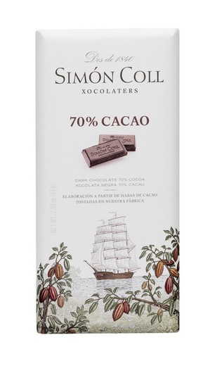Comprimido de chocolate amargo 70% 85 g simon coll
