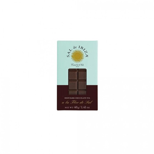70% pure chocoladereep met bloem van zout van Ibiza 40 grs