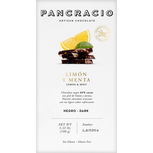 Tablette Pancracio Chocolat Noir Citron Menthe 100 grs