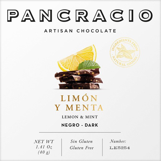 Tablete Pancracio de Chocolate Amargo Limão e Menta 40 grs