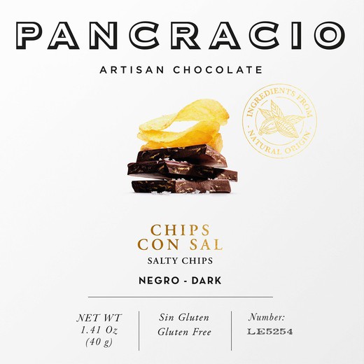 Tabletchips van pure chocolade met pancraciozout 40 g