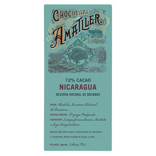 Tableta chocolate nicaragua 72% amatller 70 grs