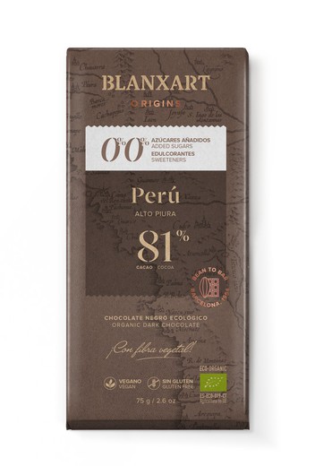 Tableta Chocolate Peru 81% 75 grs Blanxart Sin Azúcar añadido